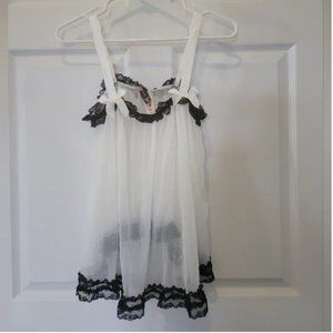 Victoria's Secret white sheer black lace trim teddy sleepwear underwear set M nw